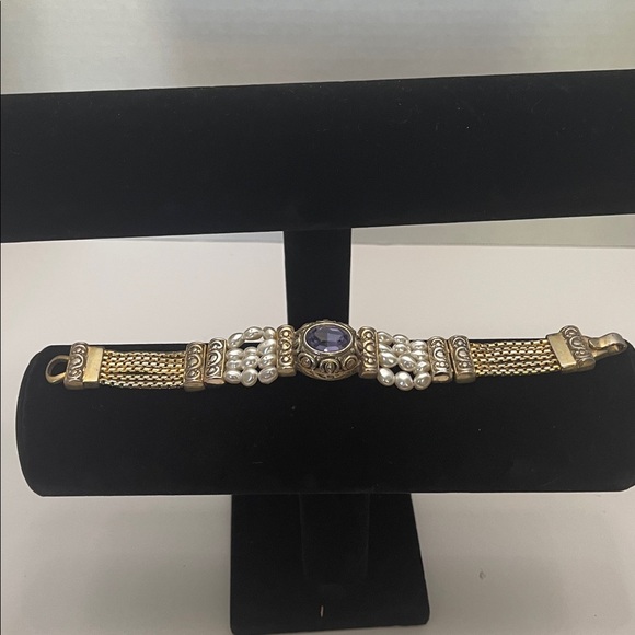 Vintage Elegant Gold and Purple Bracelet with Pearl Accents - Picture 2 of 3